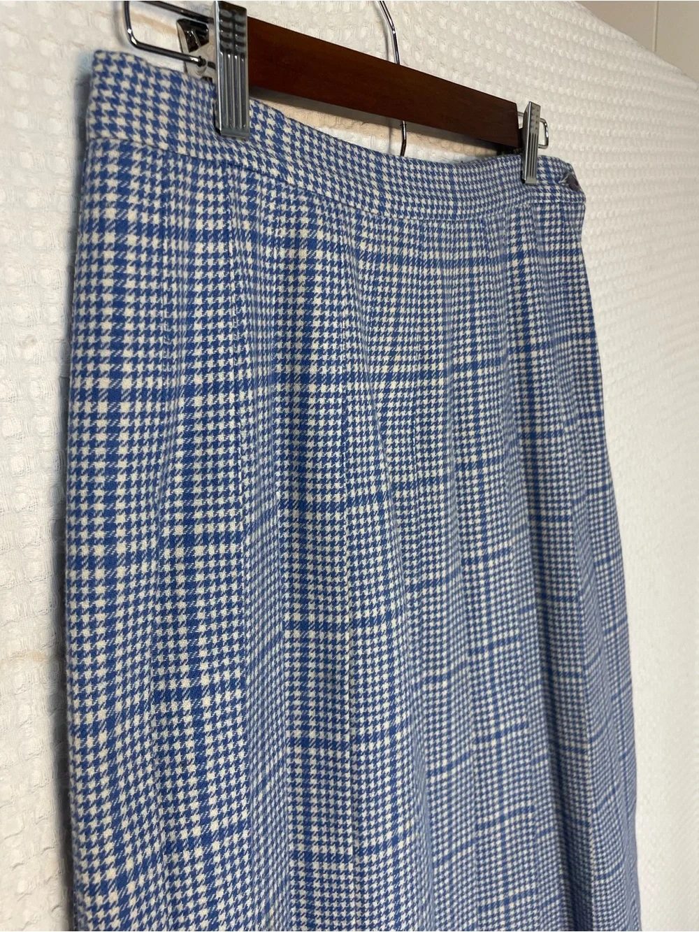 70s 80s VINTAGE PENDLETON Pleated Skirt Houndstooth Blue & White WOOL - Picture 3 of 16